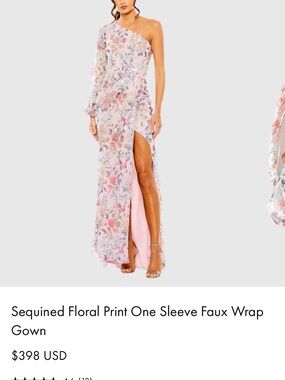 Mac Duggal Pink Sequined Floral One-Shoulder Gown